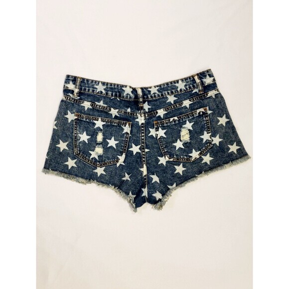 Rue21 Womens 9/10 Denim Cutoff Jean Shorts Stars Distressed Raw Hem Patriotic - Picture 2 of 12